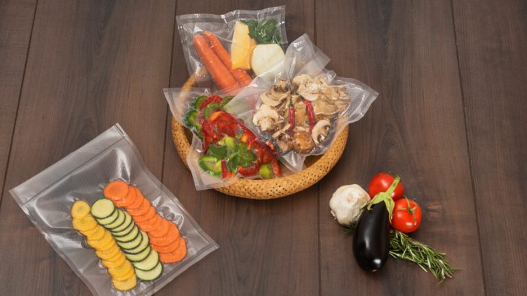 vacuum packed vegetable in vacuum foil roll